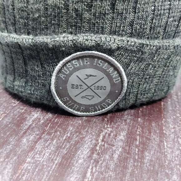 Aussie Island Surf Shop Ribbed Knit Beanie Hat Dark Gray Acrylic Winter Cap - Picture 2 of 8